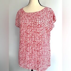 Silk Vineyard Vines Red White Geometric Art Print Short Sleeve Pullover Blouse S